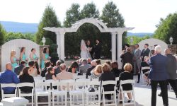 Wedding ceremony on the roof top of the Grand Hotel in Poughkeepsie, NY. We include two-(2) wireless mics (a lapel for the officiant and a handheld mic for readings and exchange of vows.