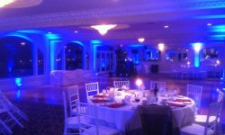 Here we made the room a nice blue. Many venues now have their own up-lights however, they are never controlling them except to turn them on. Here we control each and every light to help set the mood throughout the night.