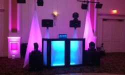 DJ set up with our up-lighting upgrade (Walker package). We made this room pink!!